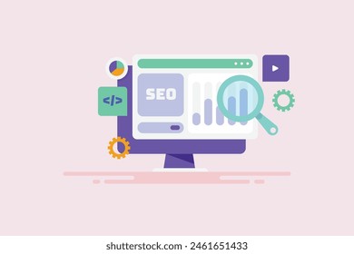 SEO técnico, Requisitos técnicos para la optimización de motores de búsqueda, rastreo de Sitios web e indexación - Anuncio de Ilustración vectorial con iconos