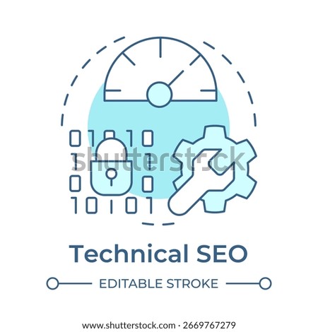 Technical seo soft blue concept icon. Software engineering, programming. Efficiency meter. Round shape line illustration. Abstract idea. Graphic design. Easy to use in presentation, infographic