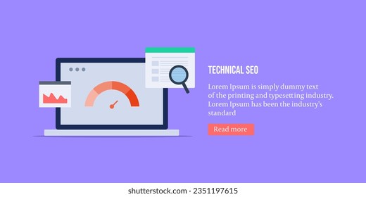 Technical SEO, Website optimization for SEO ranking, SEO data analysis - Vector illustration background with icons