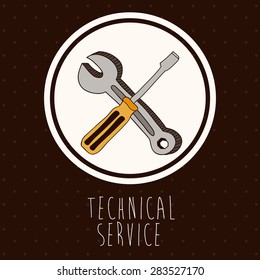 Technical service design over brown background, vector illustration