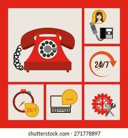 Technical service design over red background, vector illustration