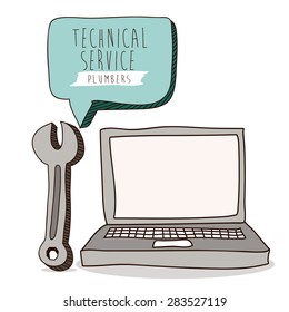 Technical service design over white background, vector illustration