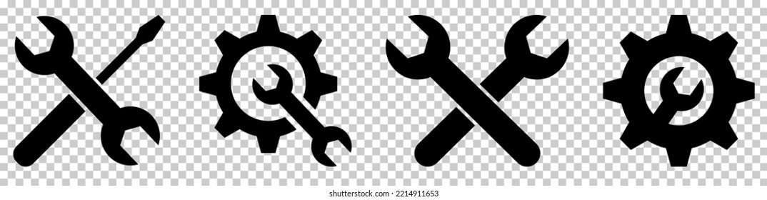 Technical service icons set. Wrench, screwdriver and gear icon. Vector illustration isolated on transparent background
