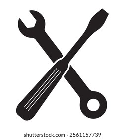 Technical service icons set. Wrench, screwdriver and gear icon. Vector illustration isolated on transparent background.