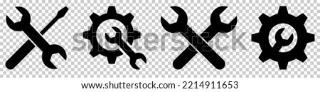 Technical service icons set. Wrench, screwdriver and gear icon. Vector illustration isolated on transparent background