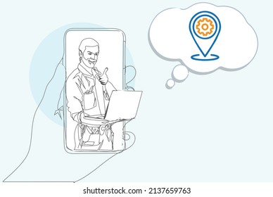 Technical service location pin icon with technical repair man