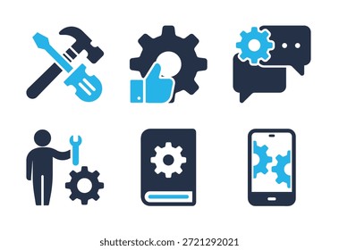 Conjunto de iconos de servicio técnico y manual. Iconos de la serie de glifos sólidos