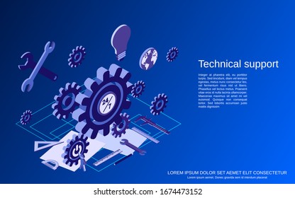 Technical service, online customer support flat isometric vector concept illustration