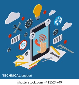 Technical service, online customer support flat isometric vector concept illustration