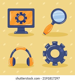 technical service set four icons