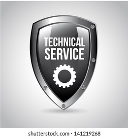 Technical Service Shield Over Gray Background Vector Illustration