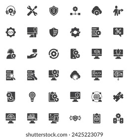 Technical service vector icons set, modern solid symbol collection, filled style pictogram pack. Signs, logo illustration. Set includes icons as IT Maintenance, Database Management, Remote Assistance