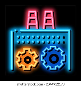 ajustes técnicos de la planta de energía térmica del vector de señalización de la luz del neón. Icono brillante ajustes técnicos del signo de la planta de energía térmica. ilustración de símbolo transparente