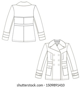 Technical Sketch For Autumn-winter Duffle Coat (duffel) With Pockets