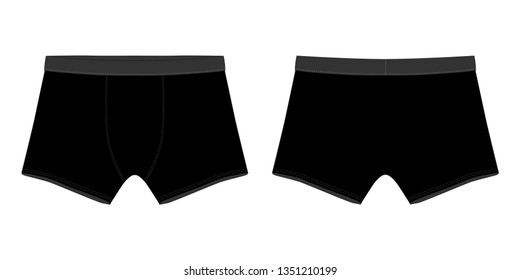 Technical sketch black boxer shorts man underwear. Vector illustration of men underpants.