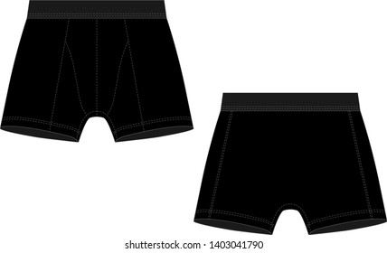 Technical sketch black boxer shorts man underwear. Vector illustration of men underpants isolated on white background