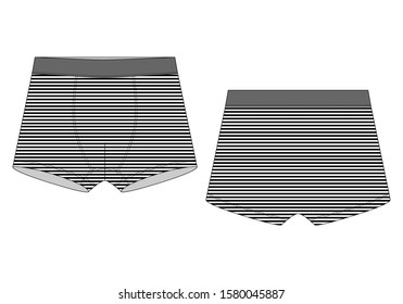 Technical sketch boxer shorts in striped fabric. Underpants isolated on white background. Man underwear vector illustration