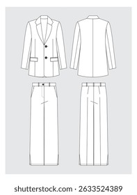 technical sketch of classic jacket with trousers front and back view mockup