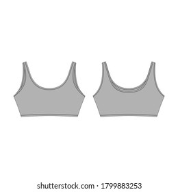 Recorte técnico en la parte superior en color gris. Bar deportivo aislado. Ropa casual para las chicas. Plantilla de diseño de ropa interior de yoga. Vistas frontal y posterior. Ilustración del vector