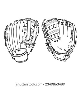 Technical sketch drawing of Baseball glove vector template, front and back view, isolated on white background, suitable for your custom Baseball glove design, editable color and stroke.