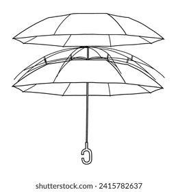 Technical sketch drawing of C shape Umbrella with two layer design Line art. Hand drawn Vector illustration. Cartoon style. Rain protection parasols for rainy weather, Isolated on white background