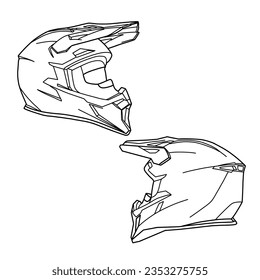 Technische Skizze von Vollbild-Helm-Linien-Kunst, Flachskizze, Vorder- und Seitenansicht, flache Skizze einzeln auf weißem Hintergrund, geeignet für Ihren Fullface Helm, bearbeitbare Farbe und Schlaganfall.