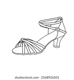 Technical sketch drawing of heels for woman line art. Women's latin dance shoes, ballroom salsa proffesional dancing shoes vector line art.