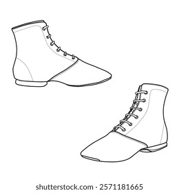 Technical sketch drawing of heels for woman vector line art. Women's and men's dancing shoes. jazz dance boots, ballroom dance vector. Isolated on a white background