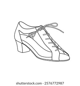 Technical sketch drawing of heels for woman line art. Women's ballroom salsa dance shoes with strings, isolated on a white background