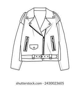 Technical sketch drawing Illustration of Oversize Leather Jacket line art, suitable for your custom jacket design, outline vector doodle illustration, front view isolated on white background