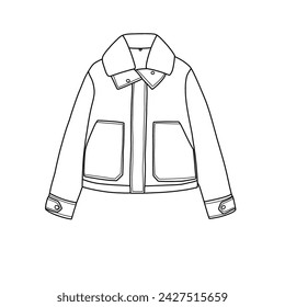 Technical sketch drawing Illustration of Parka with Removable Fur Collar line art, suitable for your custom women jacket design, outline vector doodle illustration, front view isolated on white