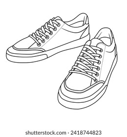 Technical sketch drawing of Mens Low Top Sneaker Classic Casual Sneakers, suitable for your custom Leather Tennis Shoes design, outline vector doodle illustration, isometric view isolated on white 