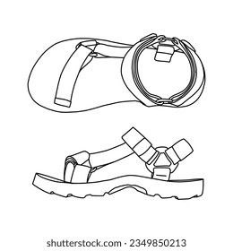 Technical sketch drawing of Men's Sandals vector template in top and side view, isolated on white background,suitable for your custom Men's Sandals design editable color and stroke.