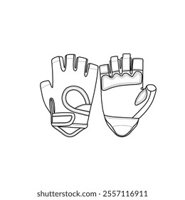 Technical sketch drawing of a pair of workout gloves for men and women, weight lifting gloves with grip, gym gloves line art. Isolated on a white background.