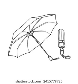 Technical sketch drawing of Portable, Folding, Compact Umbrella Line art. Hand drawn colored Vector illustration. Cartoon style. suitable for your umbrella design, Isolated on white background