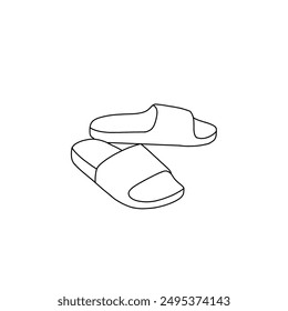 Technical sketch drawing of slippers line art, flat sketch vector. Isolated on a white background, suitable for your slippers, editable color