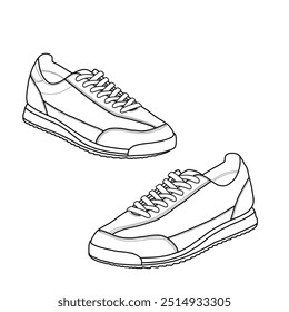 Technical sketch drawing of sneakers running shoes, front, and side view, flat sketch vector. Isolated on a white background, suitable for your sneakers, editable color