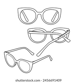 Technical sketch drawing of sunglasses line art, flat sketch vector illustration. Isolated on a white background.