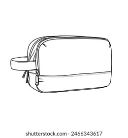 Dibujo de boceto técnico Ilustración vectorial de los hombres de los bolsos de aseo arte de línea, conveniente para su diseño de bolso personalizado, contorno de Vector doodle ilustración vista lateral aislada sobre fondo blanco