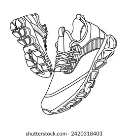 Dibujo de sketch técnico de mujeres zapatos de carreras de lino, adecuado para su trabajo no deslizante zapatos deportivos deportivos personalizados   diseño, ilustración del doodle del vector de contorno, vista 3D aislada en blanco