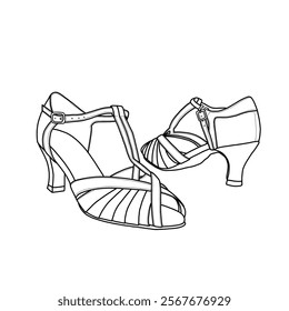 Technical sketch  drawing of women's  tango dance shoes, Latin, and salsa dance shoes, ballroom dance shoe