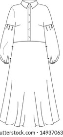 technical sketch of the dress with long sleeves