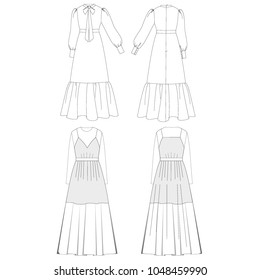 technical sketch dresses vector illustration 