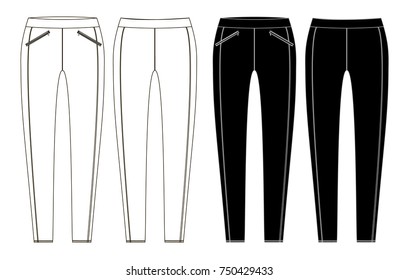 technical sketch of female leggins front and back parts