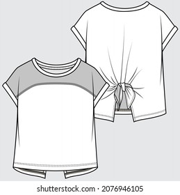 TECHNICAL SKETCH OF FRONT AND BACK KNIT TOP FOR WOMEN AND TEEN GIRLS IN EDITABLE VECTOR FILE