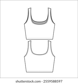 Technical Sketch of FRONT CUT OPEN RACER BACK SPORTS BRA in editable vector sketch.