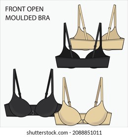 Esbozo técnico de BRA FRONT OPEN MOLDED en forma de color beige y negro, dibujo vectorial editable plano.