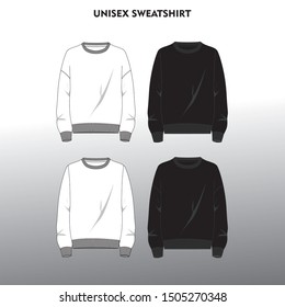 Technical sketch of front part of unisex sweatshirt in black and white color. Fashion design illustration.