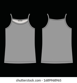 Technical sketch gray tank top for girls isolated on black background. Back and front view. Vector illustration. Design for packaging, fashion catalog