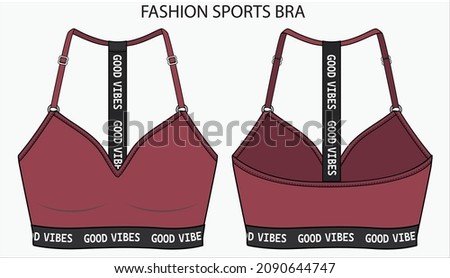 Technical Sketch of HALTER NECK  STRAPY SPORTS BRA in editable vector file